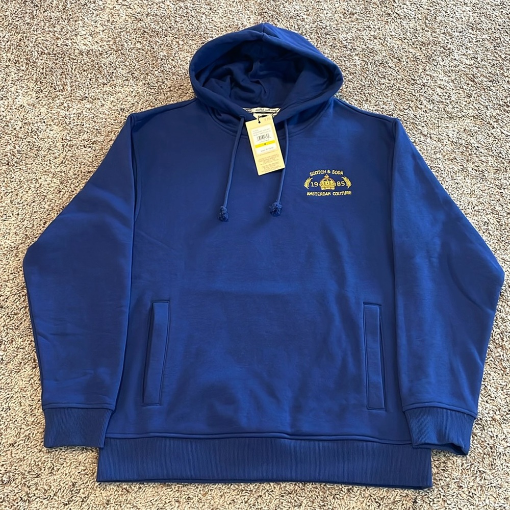 NWT Scotch & Soda Evening Skies Relaxed Fit Graphic Fleece Blue Hoodie Size M